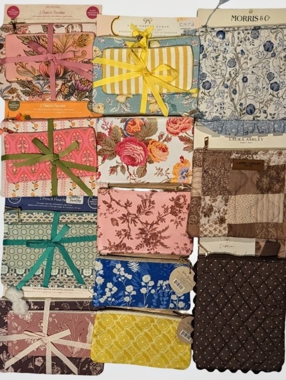 Cosmetic/ Fabric Gift Bag Lot; 17 Different Floral & Patterned Zipper Bags